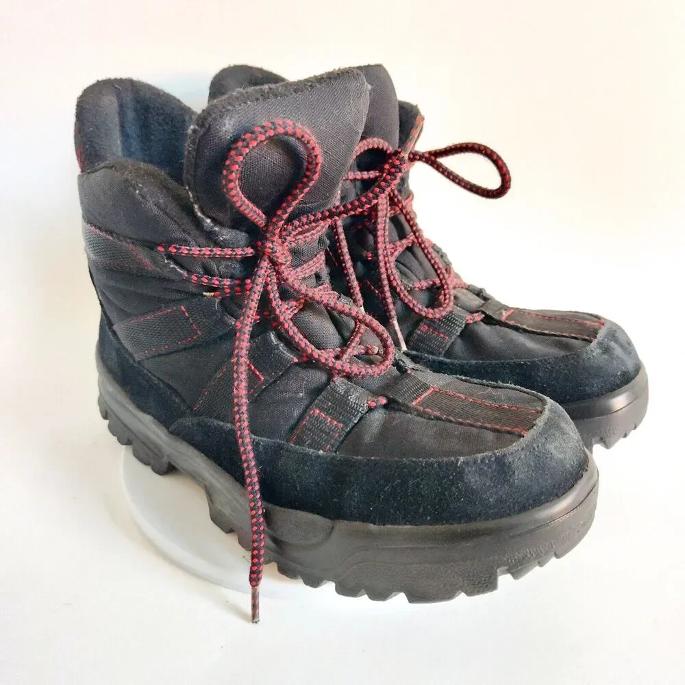 LL Bean Hiking Trail Boots Size 9.5 Vintage Leather Black‎ Red Insulated Womens